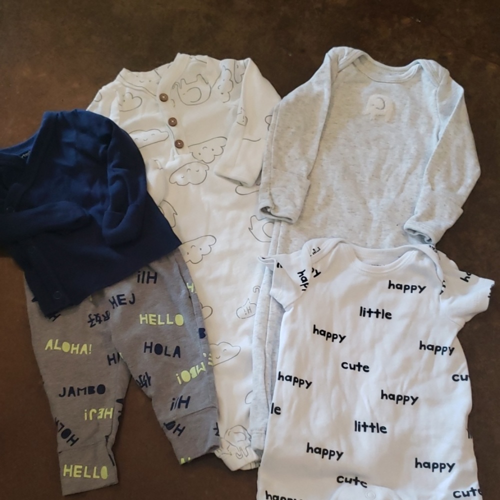 Lot 5 Newborn NB boy gown outfit Carters Cat Jack